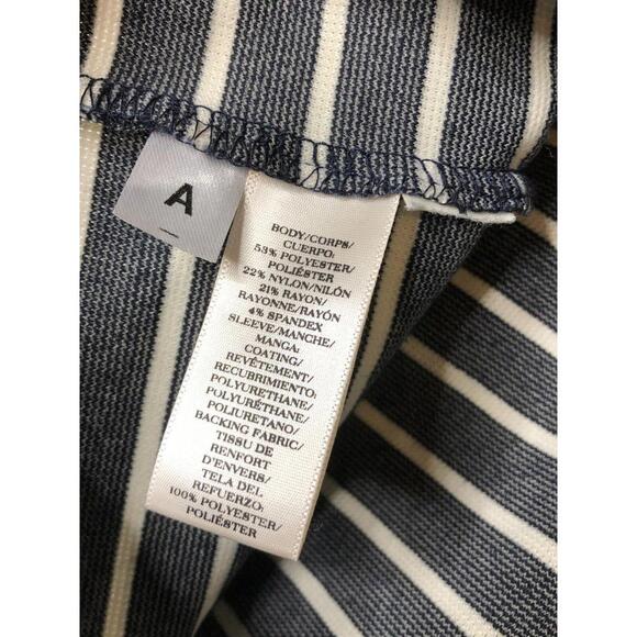 Ann Taylor Womens Shift Career Dress Navy White Faux Leather Short Sleeve M - Picture 7 of 9